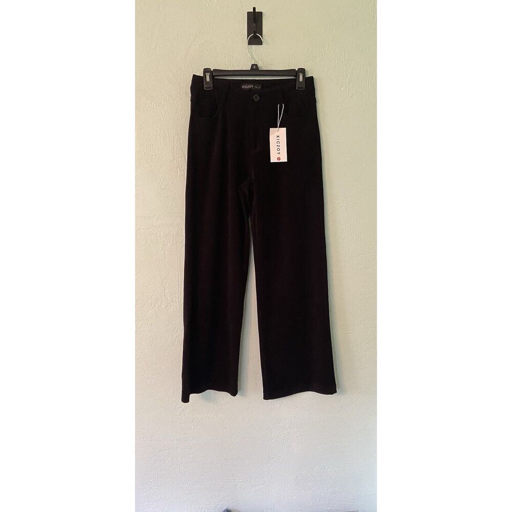Kiczoy Black Small Ribbed Wide Leg Pants